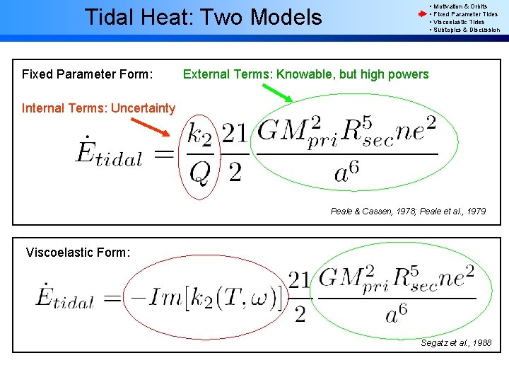  • Motivation & Orbits • Fixed Parameter Tides • Viscoelastic Tides • Subtopics