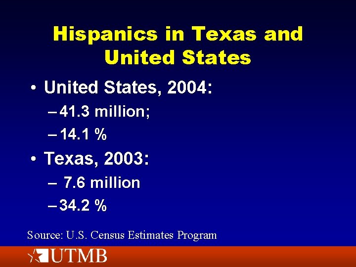 Hispanics in Texas and United States • United States, 2004: – 41. 3 million;