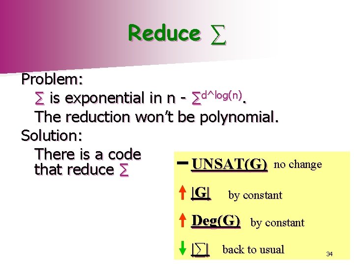 Reduce ∑ Problem: ∑ is exponential in n - ∑d^log(n). The reduction won’t be