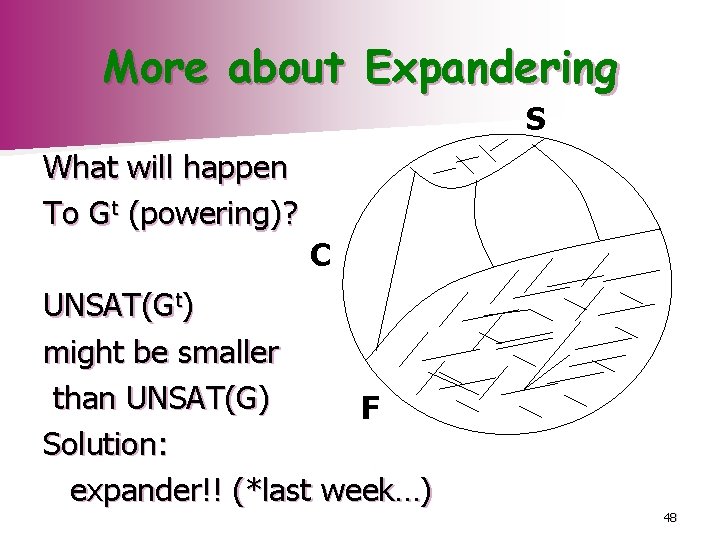 More about Expandering S What will happen To Gt (powering)? C UNSAT(Gt) might be