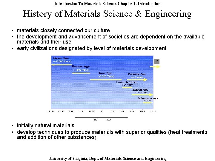 Introduction To Materials Science, Chapter 1, Introduction History of Materials Science & Engineering •