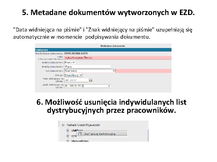 5. Metadane dokumentów wytworzonych w EZD. "Data widniejąca na piśmie" i "Znak widniejący na