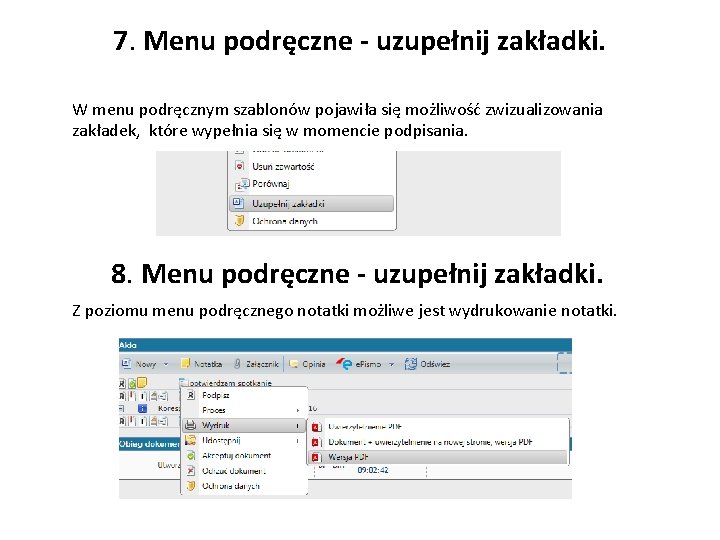 7. Menu podręczne - uzupełnij zakładki. W menu podręcznym szablonów pojawiła się możliwość zwizualizowania