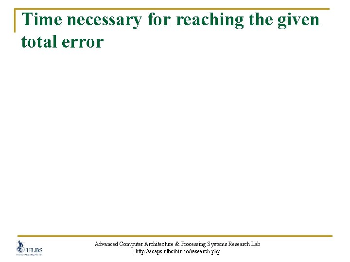 Time necessary for reaching the given total error Advanced Computer Architecture & Processing Systems