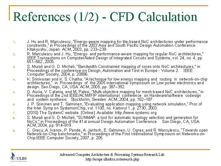 References (1/2) - CFD Calculation 1. 2. 3. 4. 5. 6. 7. 8. 9.