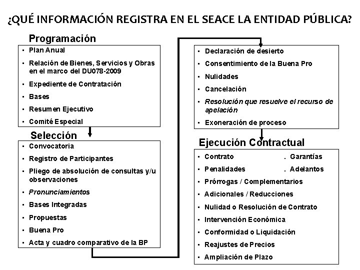 ¿QUÉ INFORMACIÓN REGISTRA EN EL SEACE LA ENTIDAD PÚBLICA? Programación • Plan Anual •