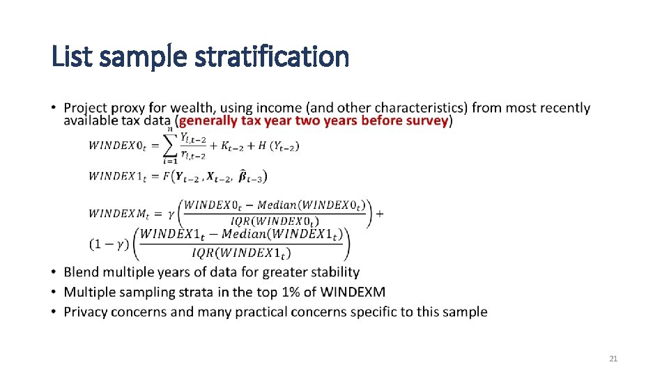 List sample stratification • 21 