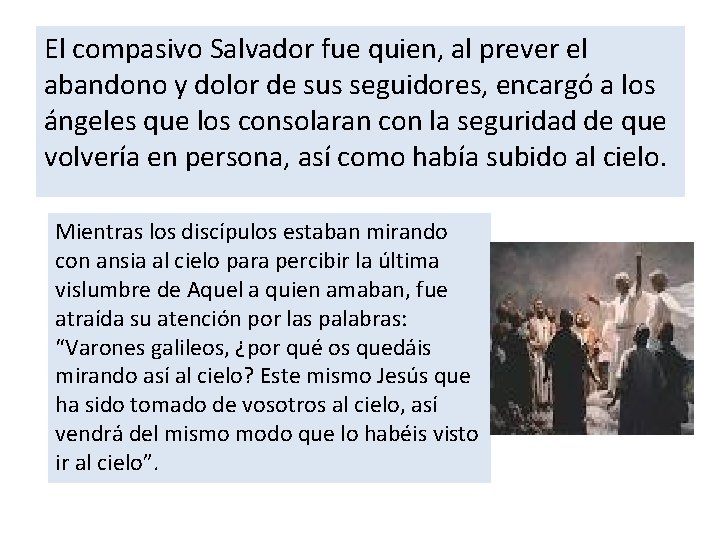 El compasivo Salvador fue quien, al prever el abandono y dolor de sus seguidores,