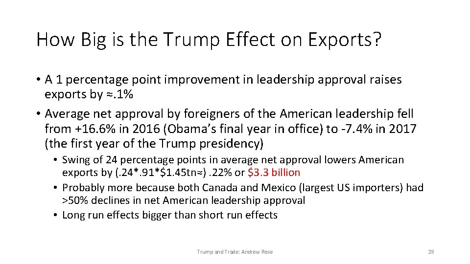 How Big is the Trump Effect on Exports? • A 1 percentage point improvement