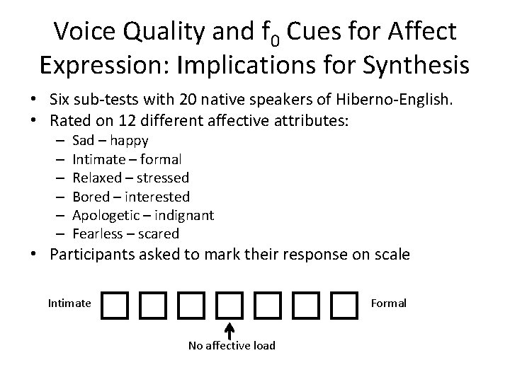 Voice Quality and f 0 Cues for Affect Expression: Implications for Synthesis • Six