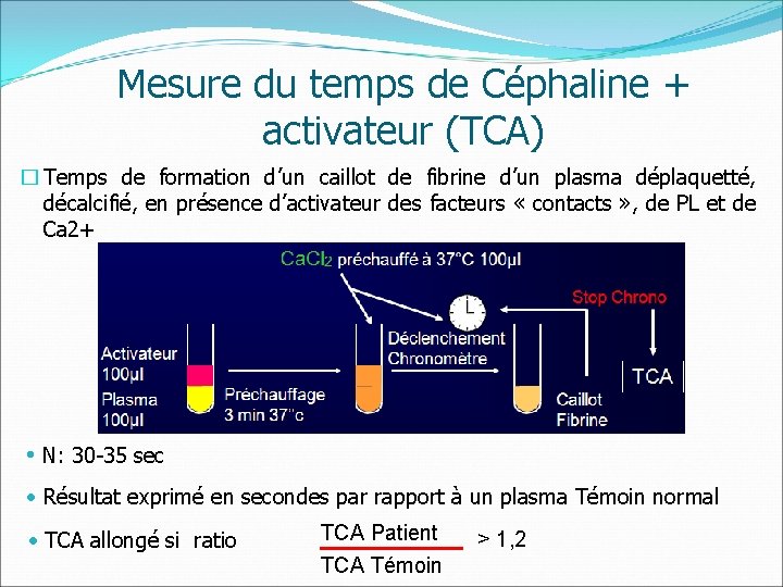 Mesure du temps de Céphaline + activateur (TCA) � Temps de formation d’un caillot