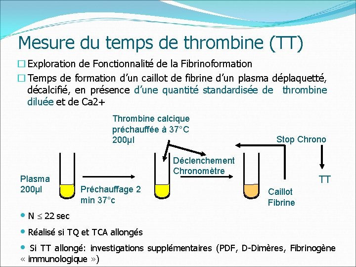 Mesure du temps de thrombine (TT) � Exploration de Fonctionnalité de la Fibrinoformation �