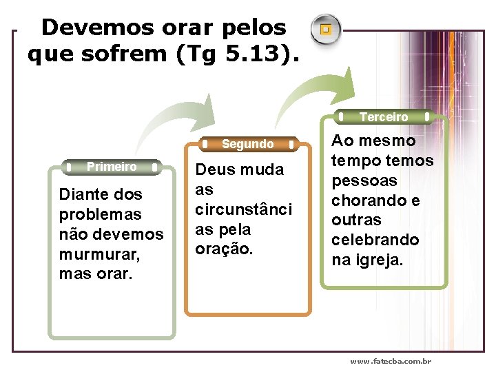 Devemos orar pelos que sofrem (Tg 5. 13). Terceiro Segundo Primeiro Diante dos problemas