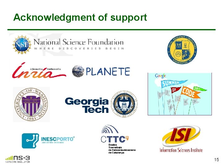 Acknowledgment of support 15 Acknowledgment of support 15