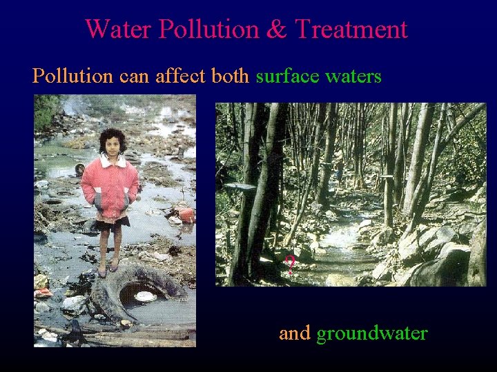 Water Pollution & Treatment Pollution can affect both surface waters ? and groundwater 