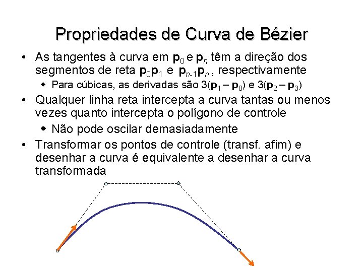 Propriedades de Curva de Bézier • As tangentes à curva em p 0 e