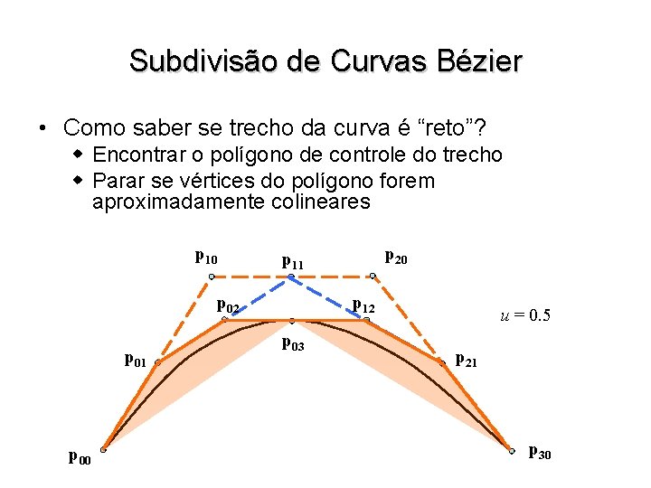 Subdivisão de Curvas Bézier • Como saber se trecho da curva é “reto”? w