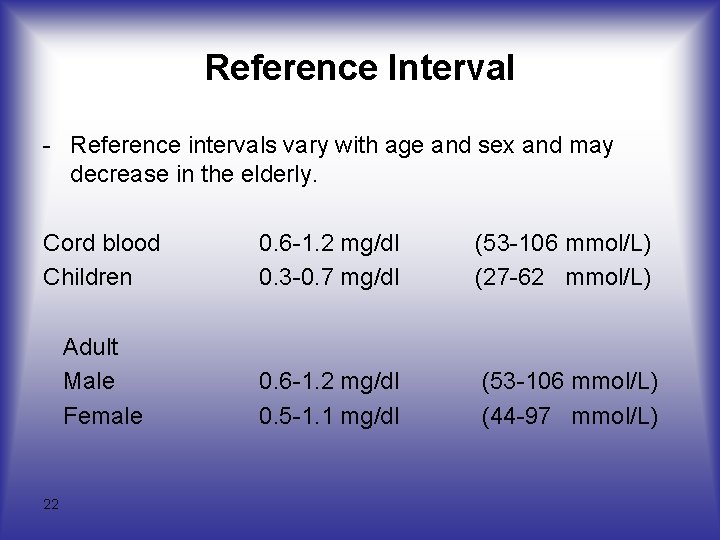 Reference Interval - Reference intervals vary with age and sex and may decrease in