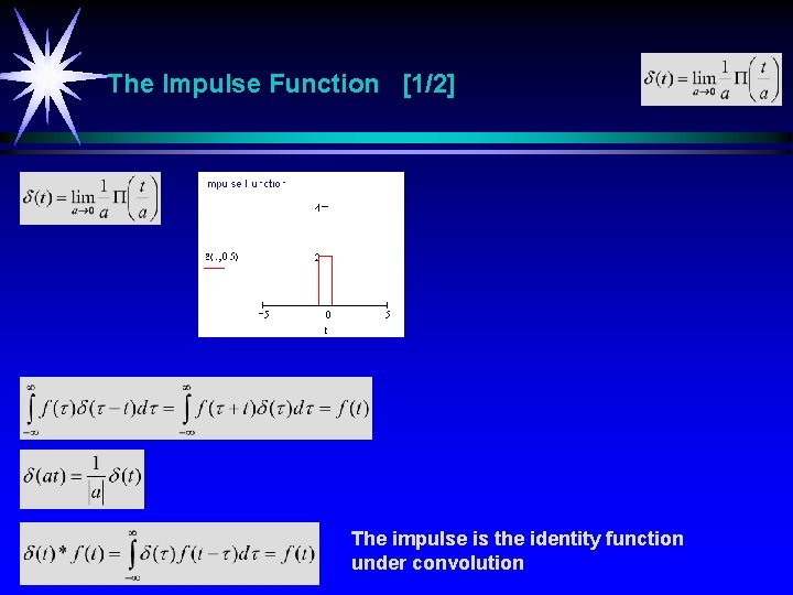 The Impulse Function [1/2] The impulse is the identity function under convolution 