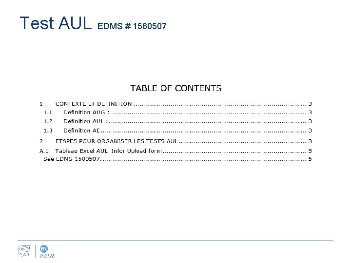 Test AUL EDMS # 1580507 