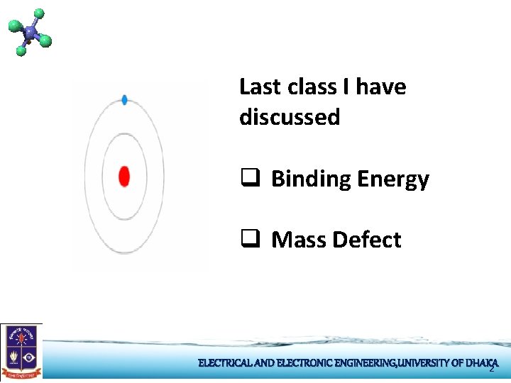 Last class I have discussed q Binding Energy q Mass Defect ELECTRICAL AND ELECTRONIC