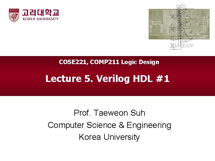 COSE 221, COMP 211 Logic Design Lecture 5. Verilog HDL #1 Prof. Taeweon Suh