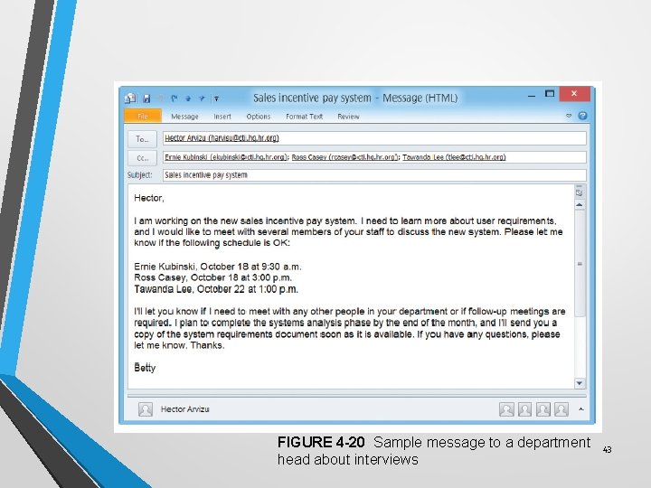 Interviews (Cont. ) FIGURE 4 -20 Sample message to a department head about interviews