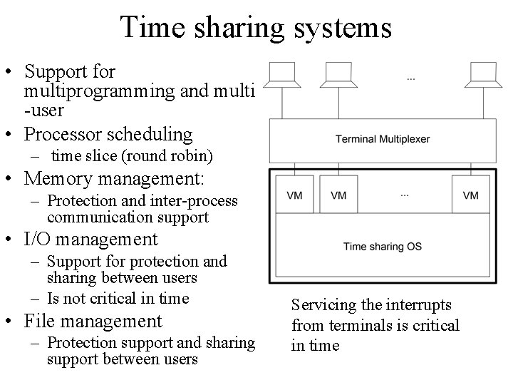 Time sharing systems • Support for multiprogramming and multi -user • Processor scheduling – Time sharing systems • Support for multiprogramming and multi -user • Processor scheduling –