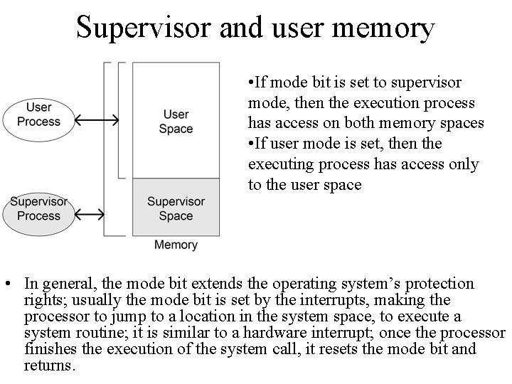 Supervisor and user memory • If mode bit is set to supervisor mode, then Supervisor and user memory • If mode bit is set to supervisor mode, then