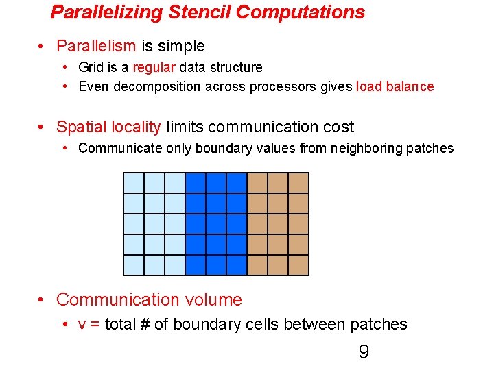 Parallelizing Stencil Computations • Parallelism is simple • Grid is a regular data structure