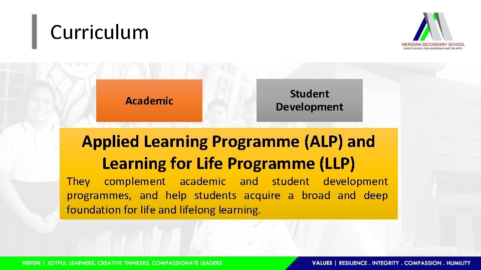 Curriculum Academic Student Development Applied Learning Programme (ALP) and Learning for Life Programme (LLP)