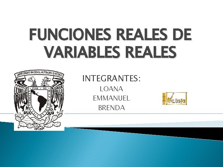 FUNCIONES REALES DE VARIABLES REALES INTEGRANTES: LOANA EMMANUEL BRENDA 