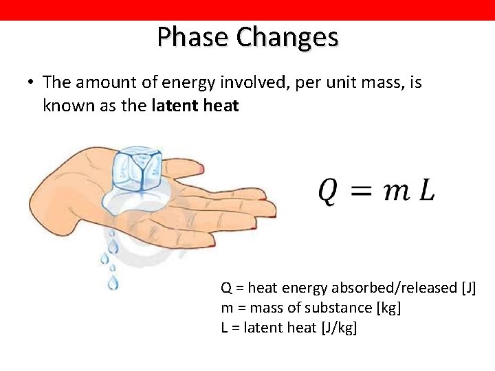 Phase Changes • The amount of energy involved, per unit mass, is known as