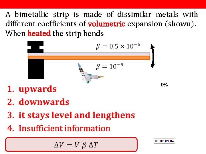 A bimetallic strip is made of dissimilar metals with different coefficients of volumetric expansion