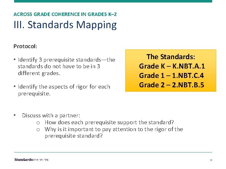 ACROSS GRADE COHERENCE IN GRADES K– 2 III. Standards Mapping Protocol: • Identify 3