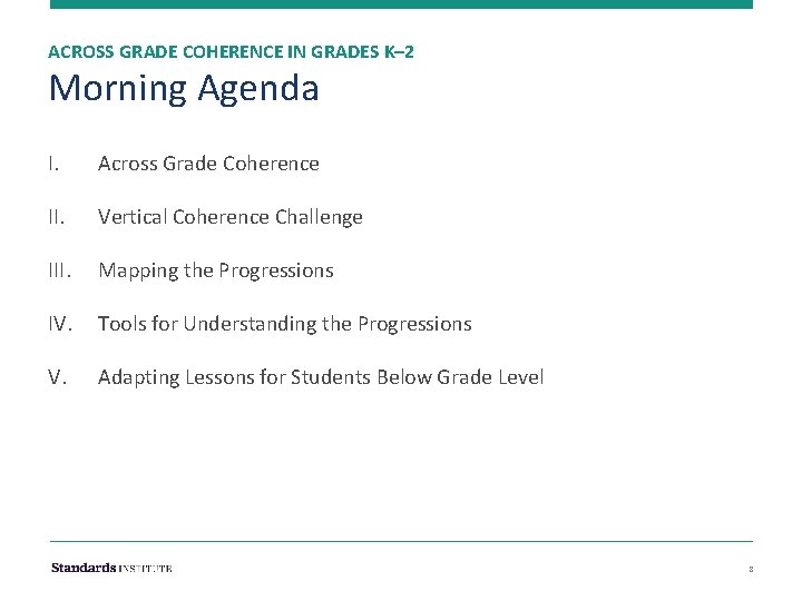 ACROSS GRADE COHERENCE IN GRADES K– 2 Morning Agenda I. Across Grade Coherence II.