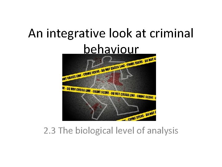 An integrative look at criminal behaviour 2. 3 The biological level of analysis 