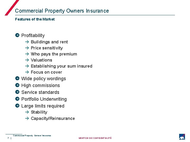 Commercial Property Owners Insurance Features of the Market Profitability à à à Buildings and