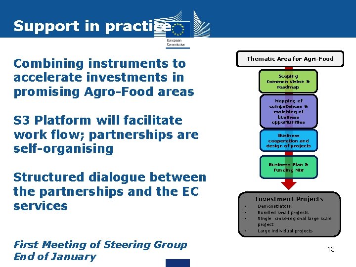 Support in practice Thematic Area for Agri-Food Combining instruments to accelerate investments in promising