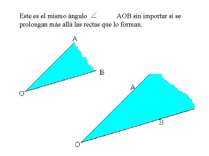 Este es el mismo ángulo AOB sin importar si se prolongan más allá las Este es el mismo ángulo AOB sin importar si se prolongan más allá las