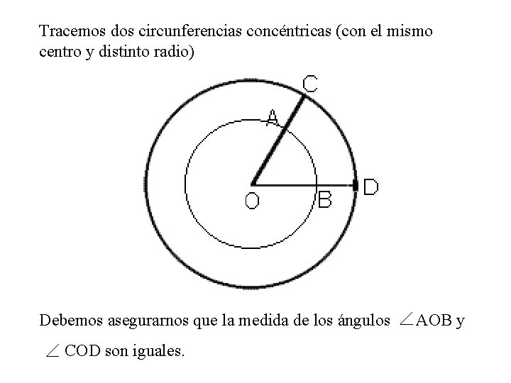 Tracemos dos circunferencias concéntricas (con el mismo centro y distinto radio) Debemos asegurarnos que Tracemos dos circunferencias concéntricas (con el mismo centro y distinto radio) Debemos asegurarnos que
