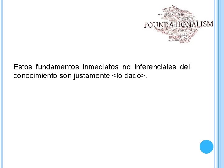 Estos fundamentos inmediatos no inferenciales del conocimiento son justamente <lo dado>. Estos fundamentos inmediatos no inferenciales del conocimiento son justamente <lo dado>.