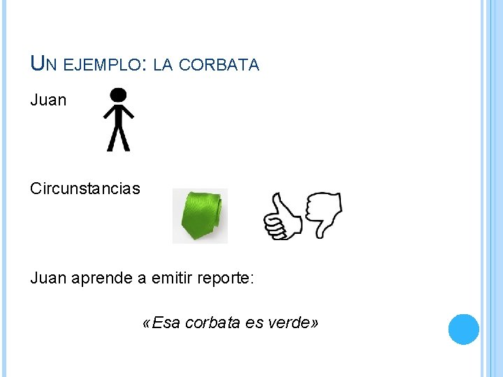 UN EJEMPLO: LA CORBATA Juan Circunstancias Juan aprende a emitir reporte: «Esa corbata es UN EJEMPLO: LA CORBATA Juan Circunstancias Juan aprende a emitir reporte: «Esa corbata es