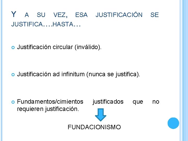 Y A SU VEZ, ESA JUSTIFICACIÓN SE JUSTIFICA…. HASTA… Justificación circular (inválido). Justificación ad Y A SU VEZ, ESA JUSTIFICACIÓN SE JUSTIFICA…. HASTA… Justificación circular (inválido). Justificación ad