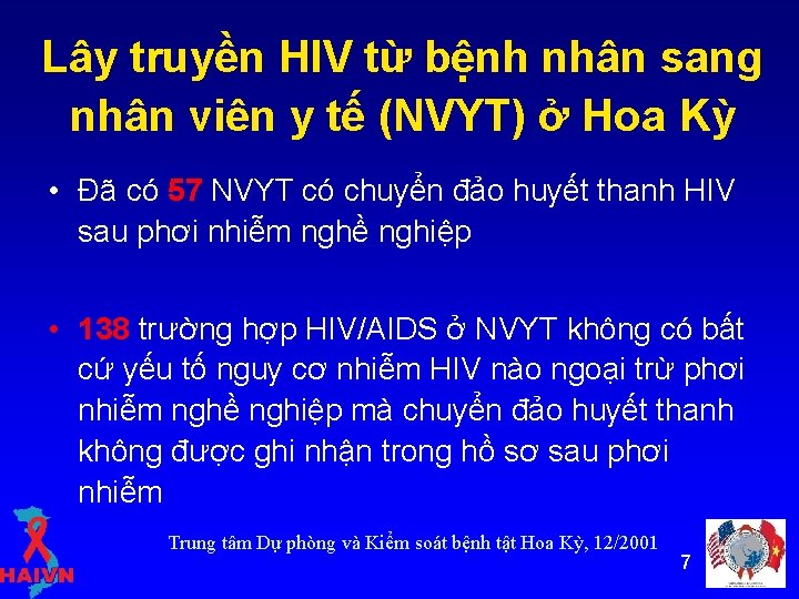 Lây truyền HIV từ bệnh nhân sang nhân viên y tế (NVYT) ở Hoa