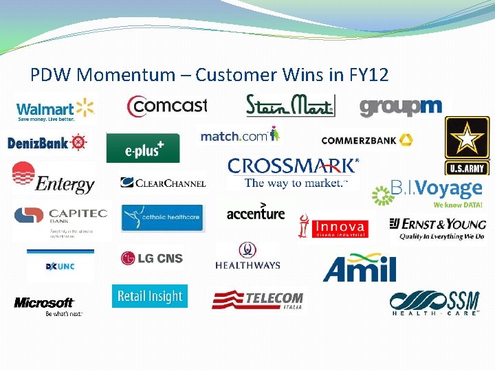 PDW Momentum – Customer Wins in FY 12 