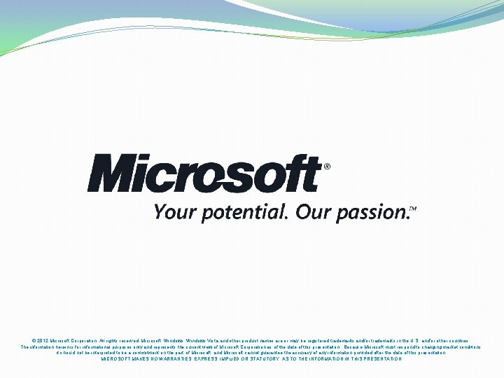 © 2012 Microsoft Corporation. All rights reserved. Microsoft, Windows Vista and other product names