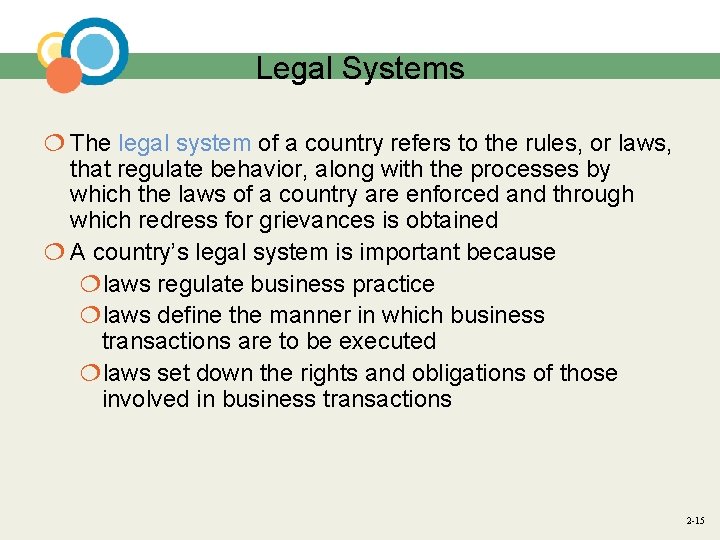 Legal Systems ¦ The legal system of a country refers to the rules, or