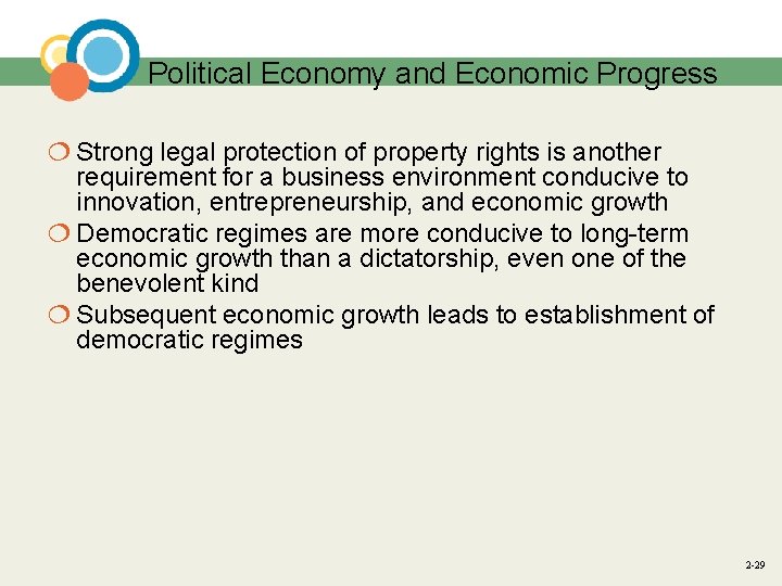 Political Economy and Economic Progress ¦ Strong legal protection of property rights is another