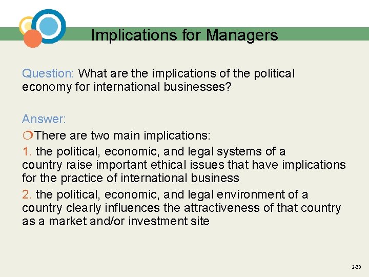 Implications for Managers Question: What are the implications of the political economy for international